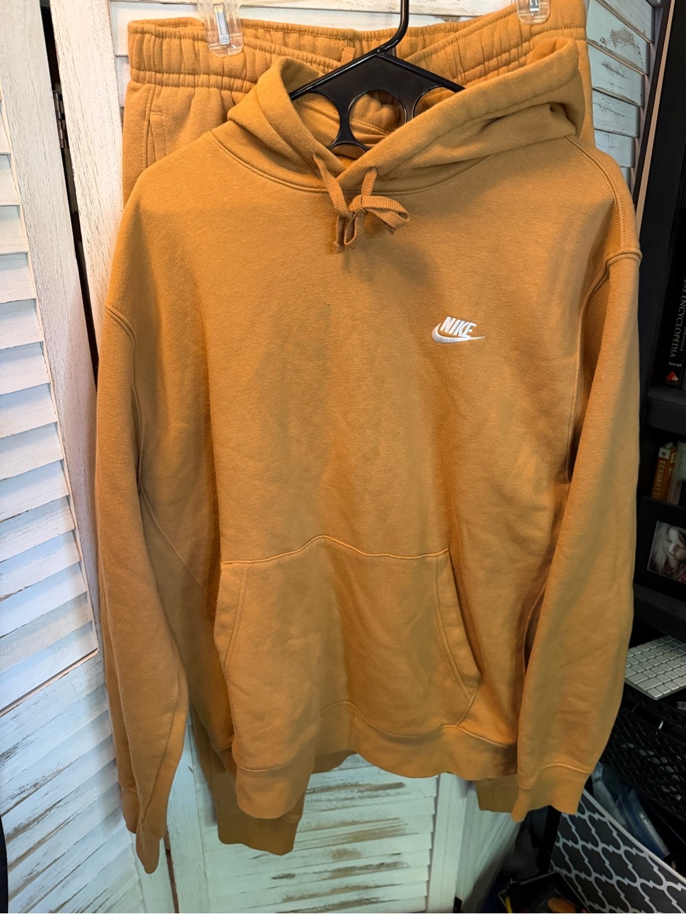 Nike Men’s Fleece Sportsware Club Mustard Yellow Hoodie and Pant with White Logo